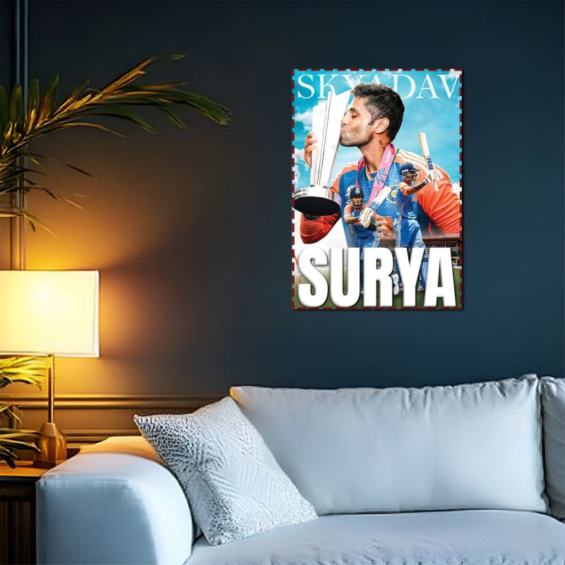 Acrylic Cricketers Player Photo Frame For India Cricket Sports Studio Cafe Wall Frame with 3D Text Gift For Cricket Player, Fans & Achievers Wall Art Decor For Bedroom, Office & Gaming Setup (Suryakumar Yadav)